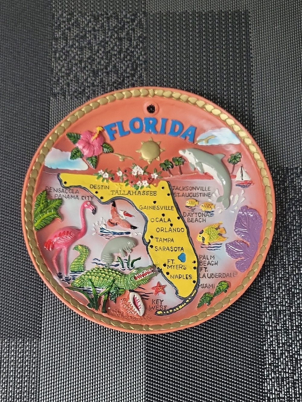 Vintage Florida Wall Plaque - Coral, Yellow, Blue